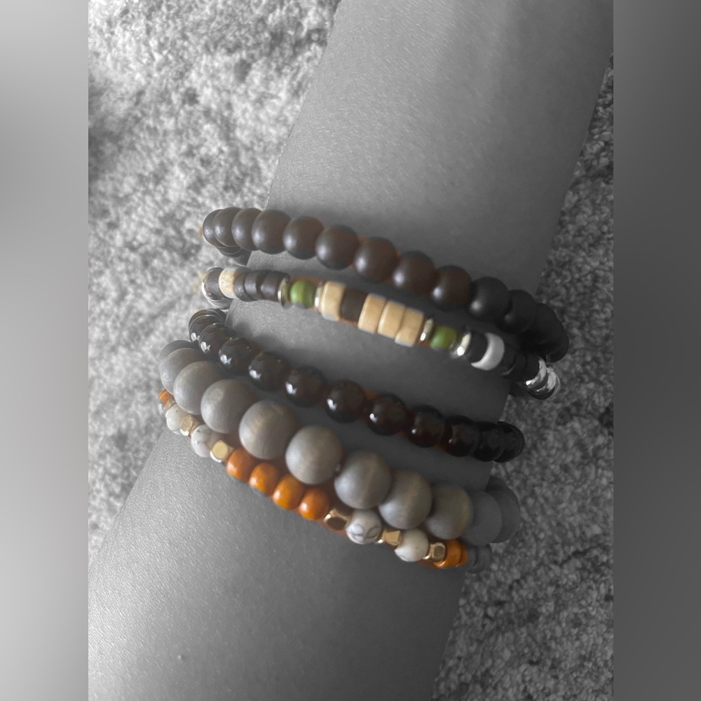 Elegant Beaded Bracelet Set - Black, Gray, Brown